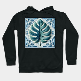 Classic Delft Tile With Monstera Leaf No.4 Hoodie